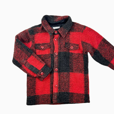 Surchemise 'Buffalo' rouge à carreaux en laine et poly 4-5Y