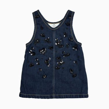 Robe jumper en denim avec fleurs en perles 3-4Y