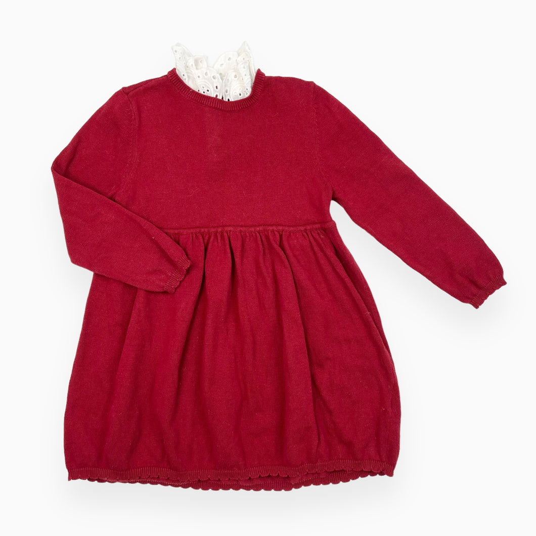 Robe rouge en tricot de coton avec col broderie anglaise 1.5-2Y