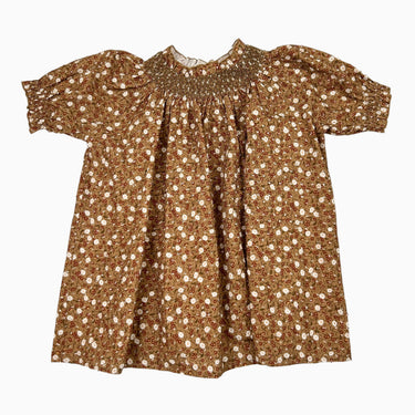 Robe marron fleurie avec smock 4Y