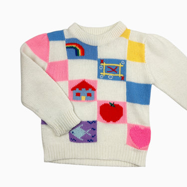 Pull à damiers à motifs en tricot vintage 6Y
