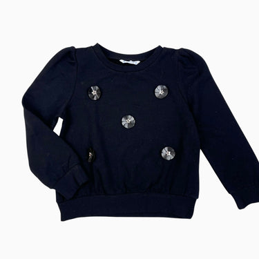 Pull noir avec fleurs en relief faux-cuir 4Y