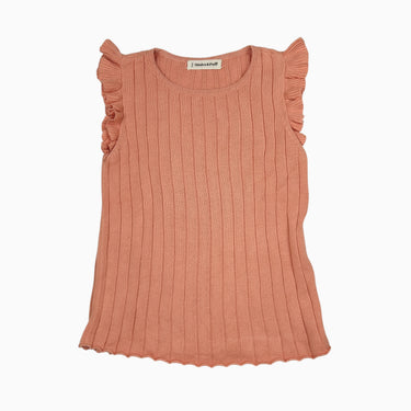 Débardeur avec volants corail en tricot de coton pimas côtelé 7-8Y