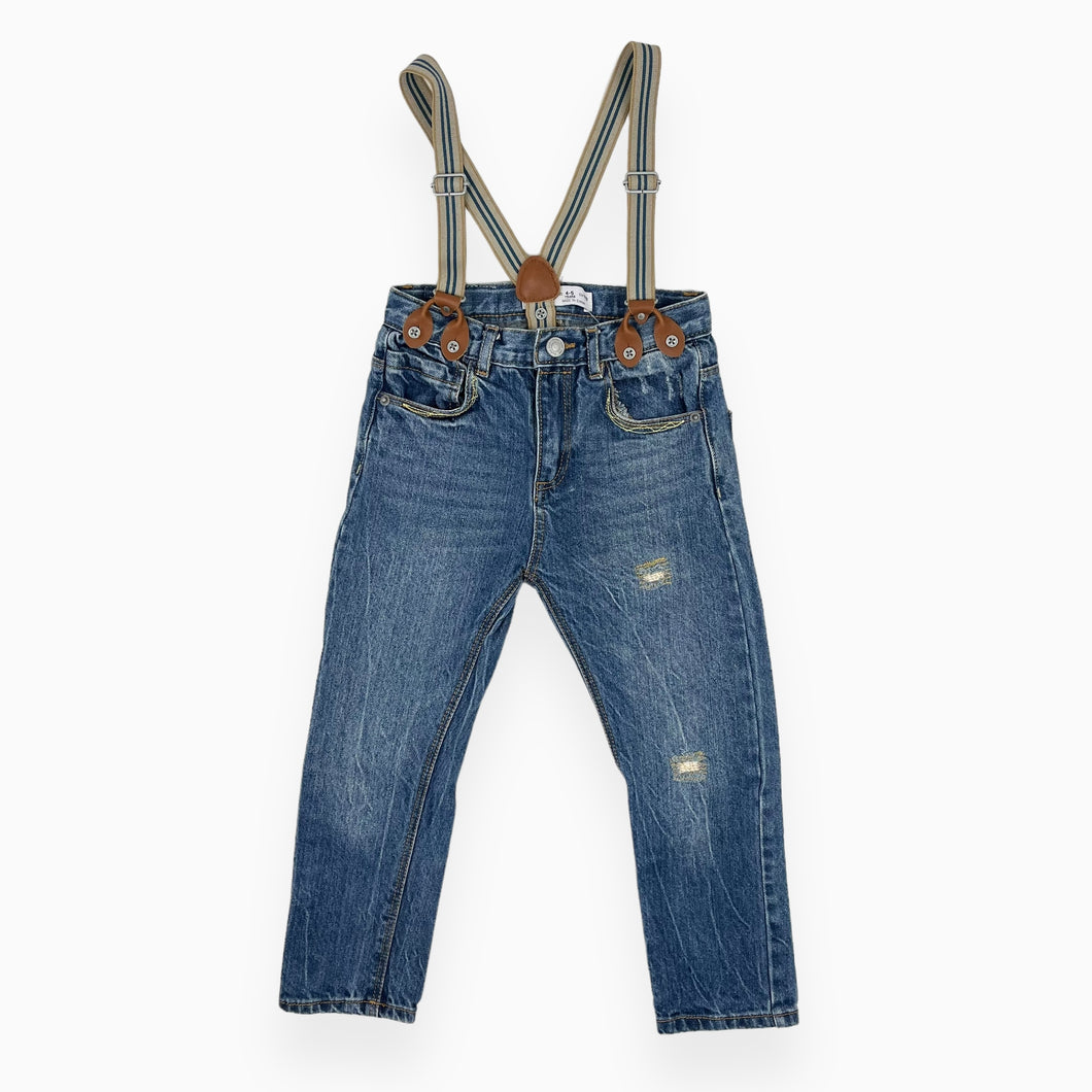 Jeans en coton extensible à bretelles 4-5Y