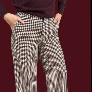 Pantalon pied de poule marron et rose pâle 'Hana' en laine mélangé pour femmes 27/30