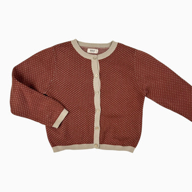 Cardigan brique en tricot de coton bio 8Y