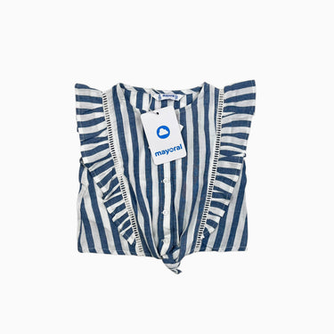Blouse à rayures blanches et bleues nouée 2Y