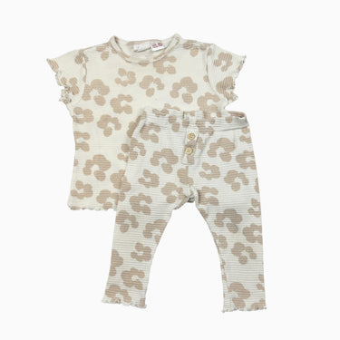 T-shirt avec short vanillé fleuri en coton gaufré 9-12M
