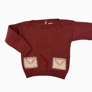 Pull avec poche lie de vin en tricot d'alpaga 6-7Y fit 3-4Y