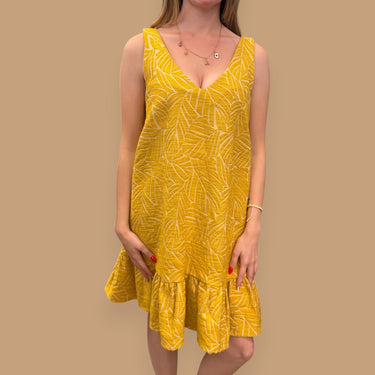 Robe imprimé 'feuilles' ocre en coton et poly pour femmes 34EU