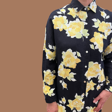 Robe maxi marine à fleurs jaunes en coton tissé S-M