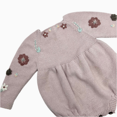 Barboteuse rose en laine avec broderie 12-18m