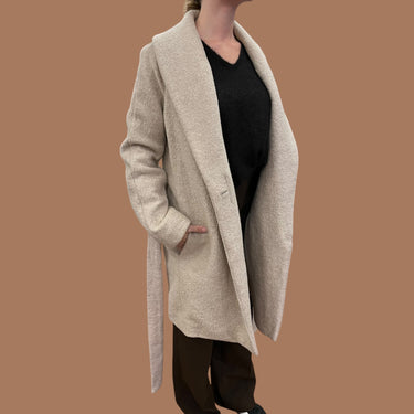 Manteau gris en laine bouclée feurée pour femmes XXS
