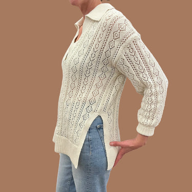 Pull vanille en tricot à pointelle de poly pour femmes XS