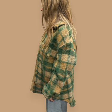 Manteau en laine vert carreauté GANNA pour femmes XS