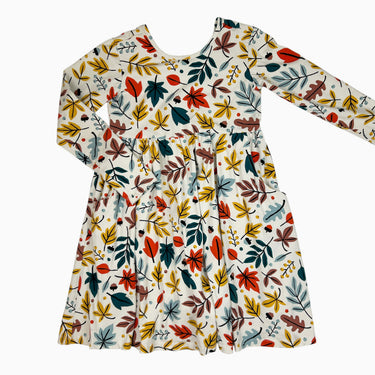 Robe vanille 'feuilles automnales' en coton et spandex 10Y