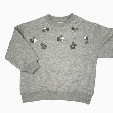 Pull gris 'fleurs argentées' 6-7Y