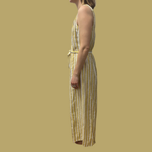 Charger l&#39;image dans la galerie, Combi en lin à rayures jaune, crème et indigo pour femmes EUR 34 - 4US
