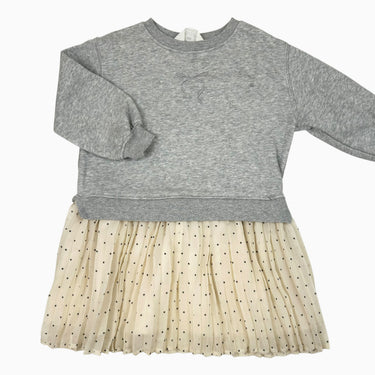Robe grise avec volant en tulle à pois doublé 2-4Y