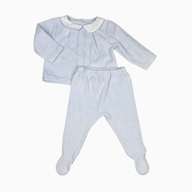 Pyjama deux-pièces bleu ciel en velours à col claudine 12M