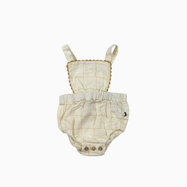 Barboteuse crème en lin avec fines rayures ocre 3-6M