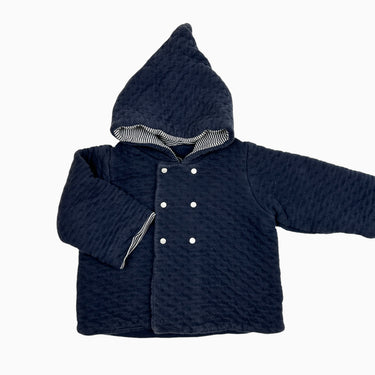 Veste à capuchon marine matelassé 12M
