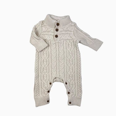 Combi vanille en tricot de coton torsadé et col en peluche 0-3M