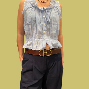 Ceinture marron avec logo doré en cuir aniline pour femmes
