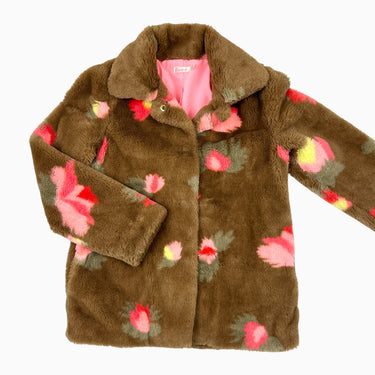 Manteau marron fleuri en peluche 8Y