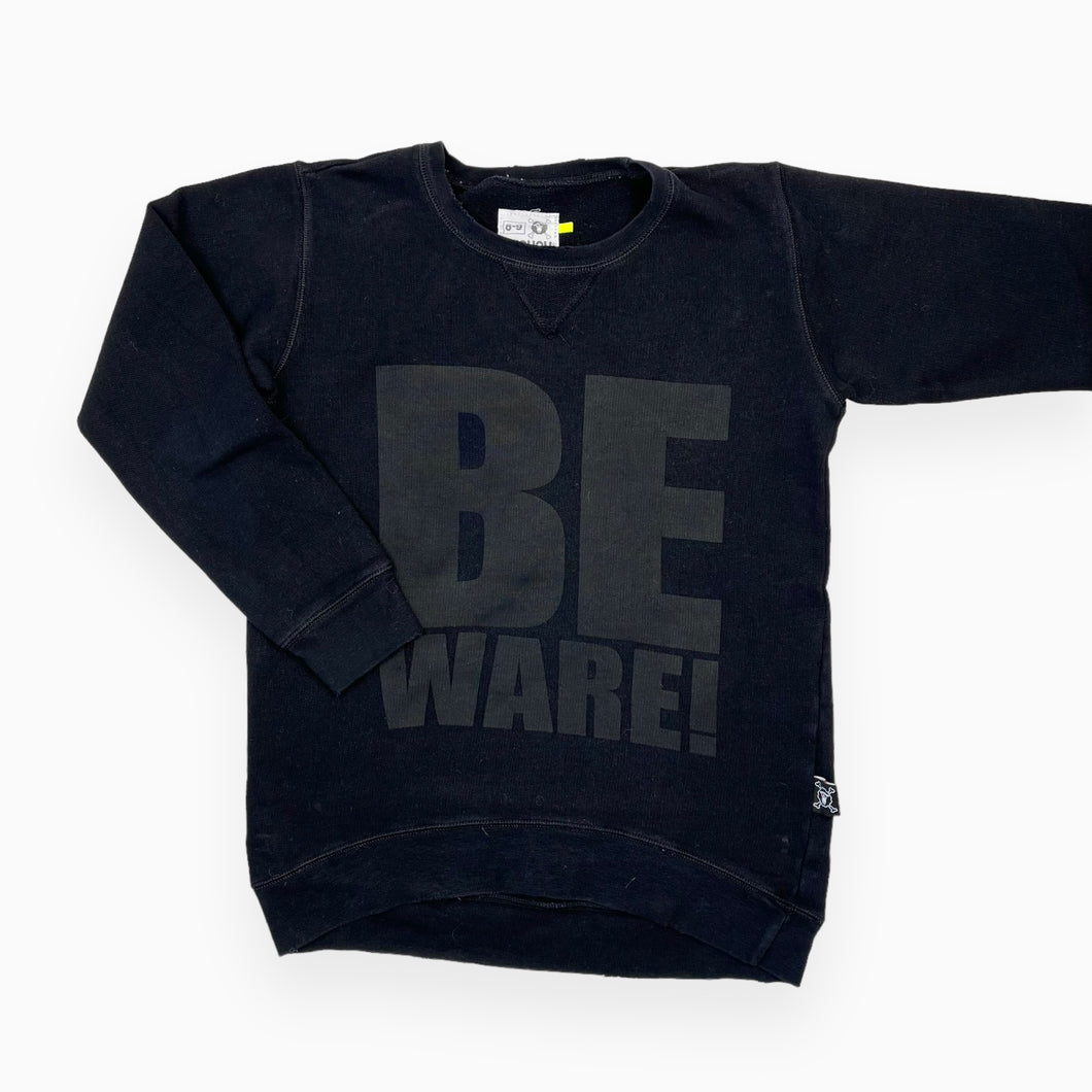 Pull noir en coton french terry 'Be Ware!'  8-9Y