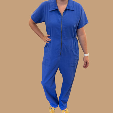 Boiler suit bleu en coton pour femmes L