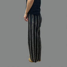Charger l&#39;image dans la galerie, Pantalons noir à rayures blanches en coton et lin pour femmes XS (fit S)
