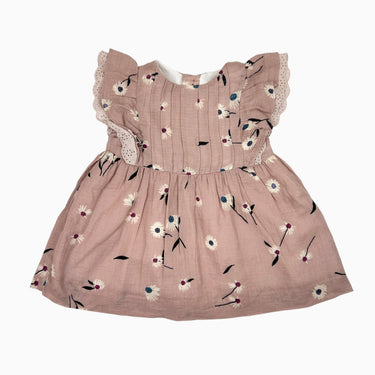 Robe rose fleurie en mousseline 9-12M