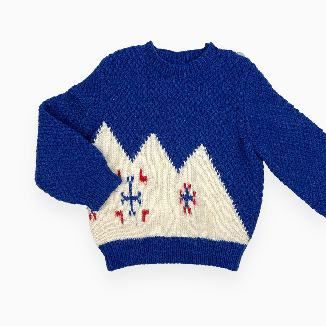 Pull en tricot d'acrylique et laine bleu royal 3-4Y