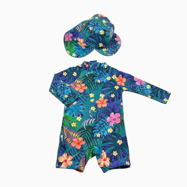 Maillot avec chapeau teal 'jungle' 3-6M