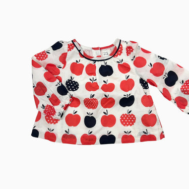 Blouse blanche 'pommes' 6-12M