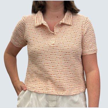 Polo écru à rayures oranges pour femmes L