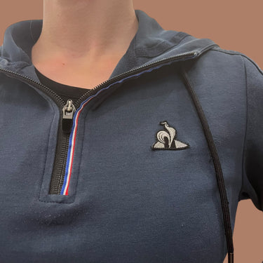 Pull marine à capuchon et demi-zip en coton et poly pour femmes XS ou 12Y