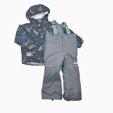 Manteau d'hiver avec salopette charcoal oiseaux doublé en polar 4Y