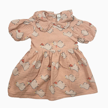 Robe à col rose oiseaux en mousseline 12-18M