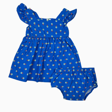 Robe bleue fleurie avec bloomer 4-5Y