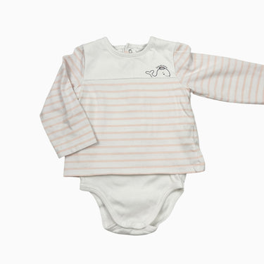 Pull avec cache-couche intégré rayé rose 12M