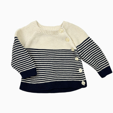 Pull vanille rayé marine en tricot 0-3M