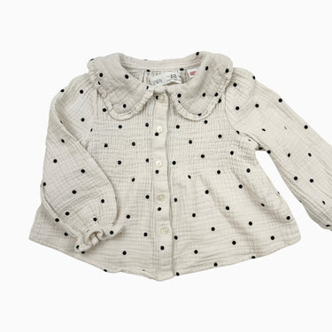 Blouse à col claudine blanche à pois 9-12M
