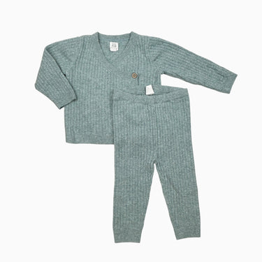 Ensemble bleu côtelé 6-12M