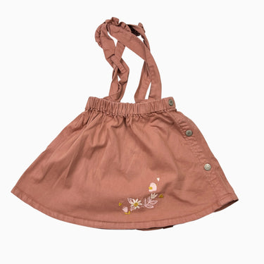 Jupe à bretelle vieux-rose brodée 2-3Y