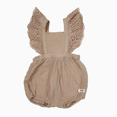 Barboteuse rose avec dentelle en mousseline 4-6M