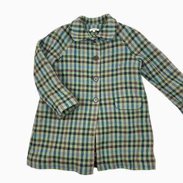 Manteau pied-de-poule vert blend laine (70%) 8Y