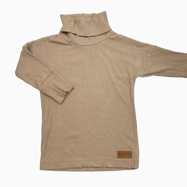 Pull à col roulé beige côtelé 1-2Y