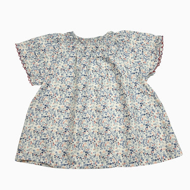 Blouse fleurs bleues et cerises 5-6Y
